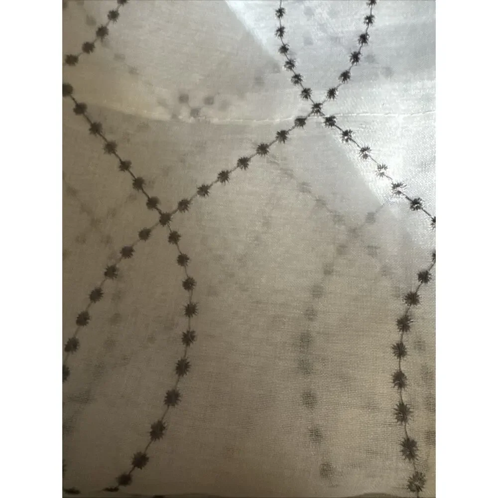 White Gray Sheer Curtain Panel Geometric Pattern Grommet Top 38x84 NWOT